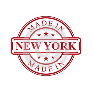 Made in New york label icon with red color emblem on the white background