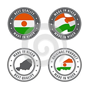 Made in Niger - set of labels, stamps, badges, with the Niger map and flag. Best quality. Original product.
