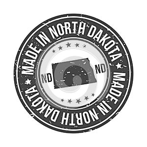 Made in North Dakota State USA Quality Original Stamp Map. Design Vector Art Tourism Souvenir Round. photo