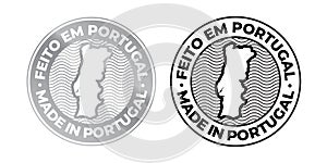 Made in Portugal, Feito em Portugal vector map icon. Portuguese made quality product label, 100 percent package stamp