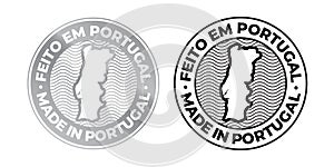 Made in Portugal, Feito em Portugal vector map icon. Portuguese made quality product label, 100 percent package stamp photo