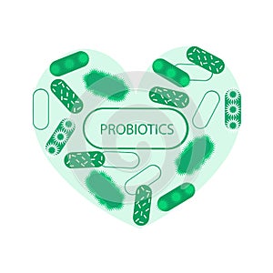 Vyrobený z probiotické srdce a zdravotní ilustrace z bakteriální flóra 