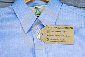 Made with recycled materials shirt with sustainable fashion care label