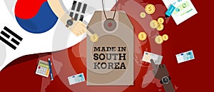 Made in South Korea stamp price tag flag world map transaction export money