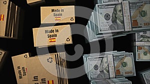 Made in Spain box and US Dollar money pack loop 3d