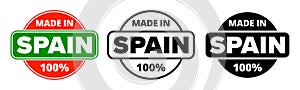 Made in Spain vector icon. Spanish made quality product label, 100 percent package stamp