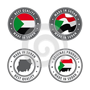 Made in Sudan - set of labels, stamps, badges, with the Sudan map and flag. Best quality. Original product.