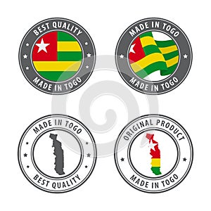 Made in Togo - set of labels, stamps, badges, with the Togo map and flag. Best quality. Original product.