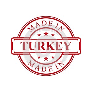 Made in Turkey label icon with red color emblem on the white background