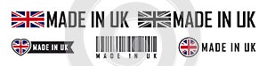 Made in United Kingdom logo or labels. Great Britain product emblems. Vector illustration
