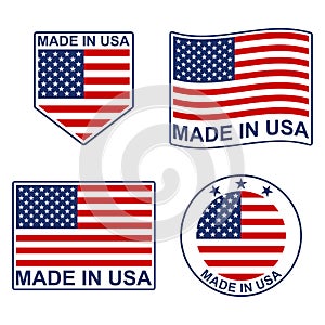 Made in USA icon set with American flag. Vector illustration.