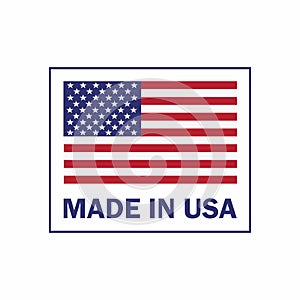 Made in the USA label with American flag. American patriotic icon photo