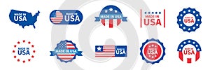 Made in USA label badge collection. Vector american quality banner set