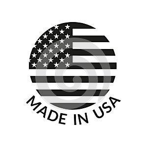 Made in USA logo or label. Circle US icon with American flag. Vector illustration.