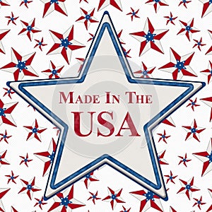 Made in the USA message with illustration red, white and blue USA flag stars