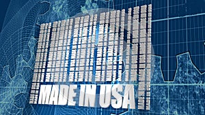 Made in USA text and bar code from same words