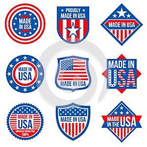 Made in the usa vector labels. American manufacturing stickers