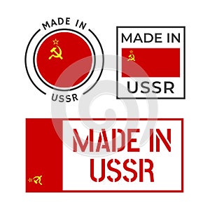 made in USSR icon set, Soviet Union product labels
