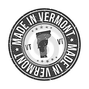 Made in Vermont State USA Map Quality Original Stamp. Design Vector Art Seal Badge Illustration.