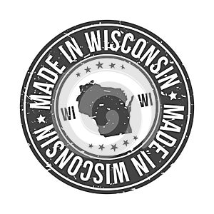 Made in Wisconsin State USA Quality Original Stamp Design Vector Art Seal Badge Illustration Mail. photo