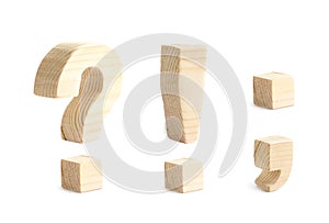 Made of wood punctuation marks isolated