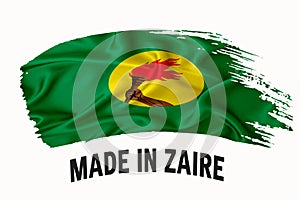Made in Zaire handwritten vintage ribbon flag, brush stroke, typography lettering logo label banner on white background