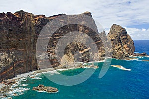 Madeira cliff with dykes