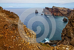 Madeira island mountain rock seascape, Portugal