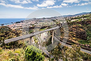 Madeira island Portugal typical landscape, Funchal city panorama view from botanical garden