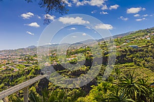 Madeira island Portugal typical landscape, Funchal city panorama view from botanical garden, wide angle