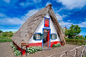 Madeira island rural traditional house village landscape, Portugal. City of Santana on a beautiful sunny day