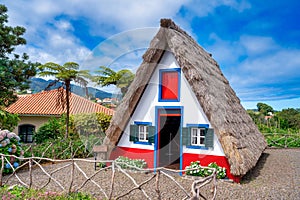 Madeira island rural traditional house village landscape, Portugal. City of Santana on a beautiful sunny day