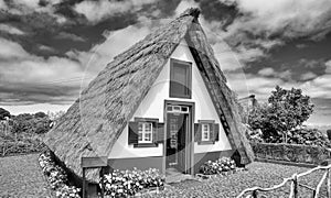 Madeira island rural traditional house village landscape, Portugal. City of Santana on a beautiful sunny day