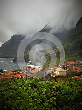 Madeira Portugal Sao Vincente Clouds Roks Farm Houses Green Oceans Mountains Landscape View photo