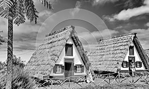 Madeira, Portugal - September 6, 2022: Madeira island rural traditional house village landscape, Portugal. City of Santana on a