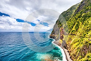 Madeira Wild Coast with Waterfall view from Veu da Noiva Viewpoint photo