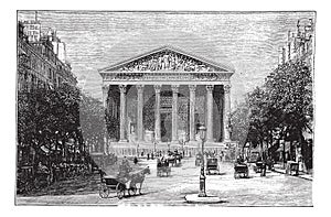 Madeleine Church and Rue Royale in Paris France vintage engraving