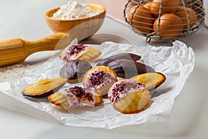 Madeleines on a kitchen table.