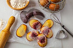 Madeleines on a kitchen table.