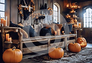 madera asiento ilustracion o calabazas claros como murcielagos cojines interior plastico paredes ia halloween estancia velas photo