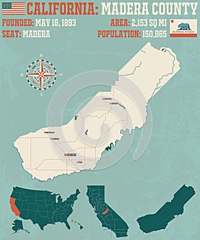 Madera county map in California. photo