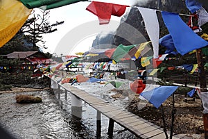 Madhuri Lake near Tawang,Arunachal Pradesh,colourfull flags,Buddhist coulture,symbol and flags photo