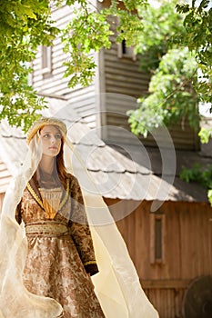 Madieval lady at outdoor.