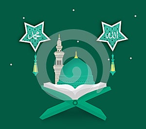 Madina Munawwara mosque - Saudi Arabia Green Dome of Prophet Muhammad flat design Islamic flat concept design photo