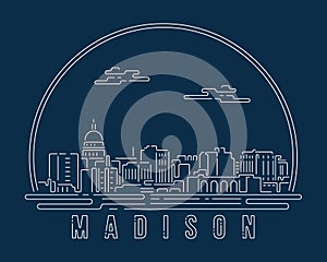 Madison - Cityscape with white abstract line corner curve modern style on dark blue background, building skyline city vector