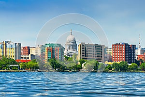 Madison, Wisconsin, USA downtown skyline on Lake Monona photo