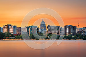 Madison, Wisconsin, USA downtown Skyline on Lake Monona photo