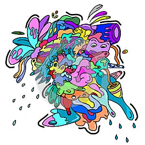 The Madness Colorful hand drawing doodle art for background, landing page, clothing, etc