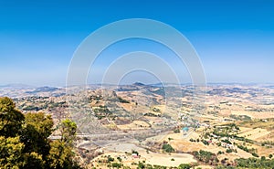 Madonie mountains and Calascibetta town from Enna, Sicily, Italy