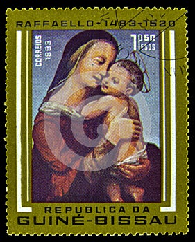 Madonna And Child Postage Stamp From Guinea-Bissau